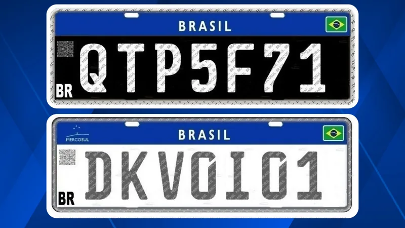Placas Mercosul de coleção, versões preta e branca com letras cinzas